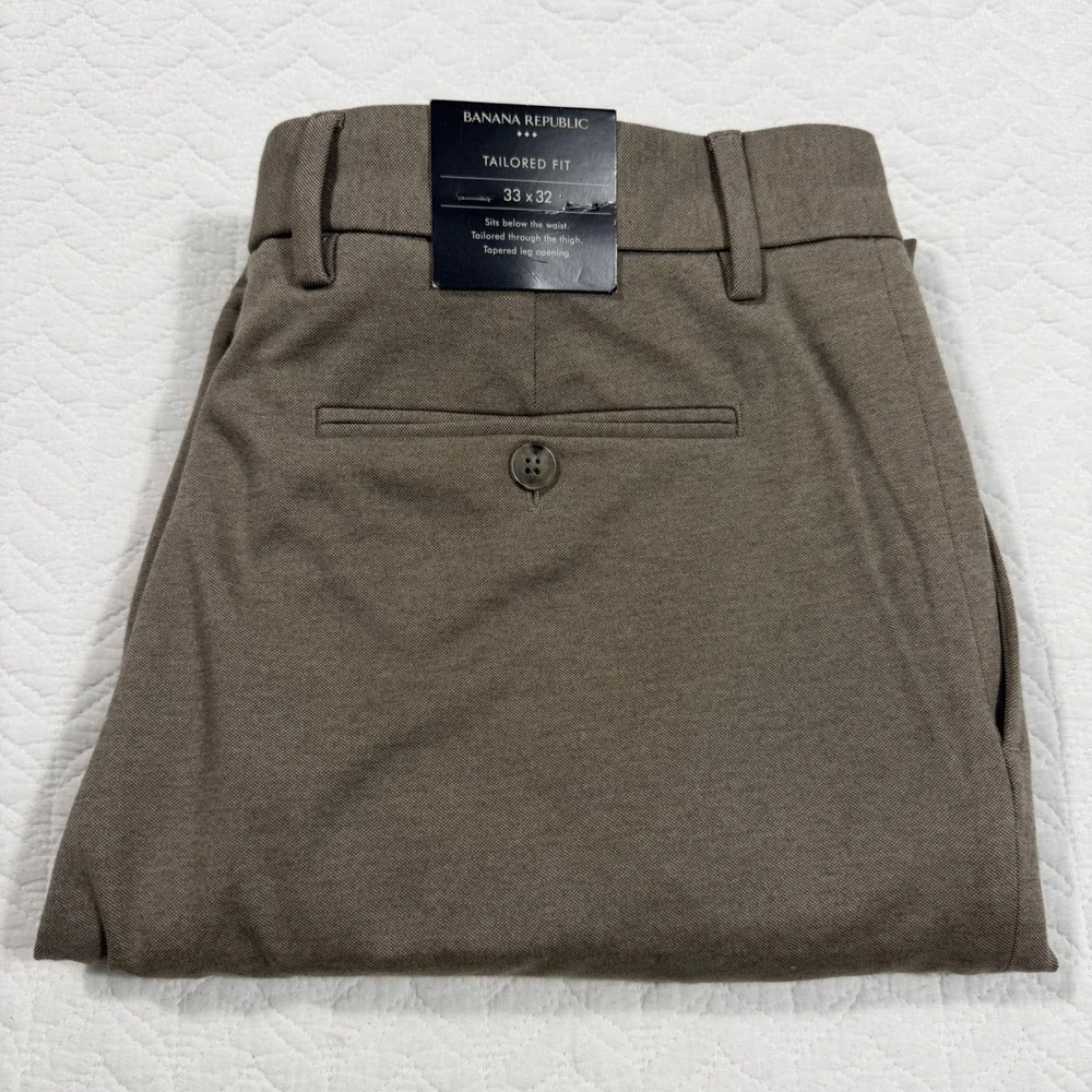 Banana Republic Tailored Fit Mens Dress Pants 33x32 (34x29.5) Tapered Leg Taupe